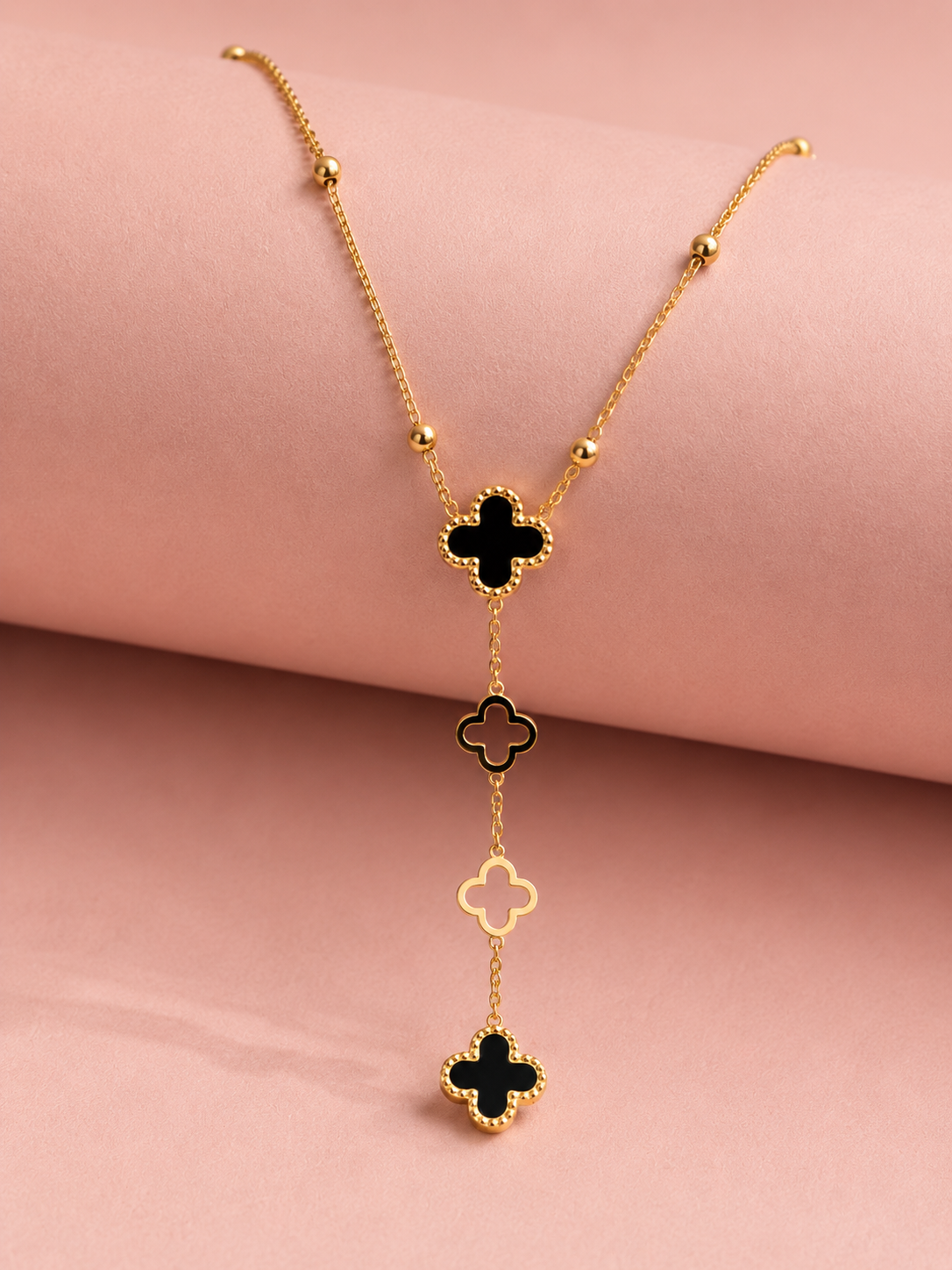 Clover Cascade (Black) | 18k Gold Plated