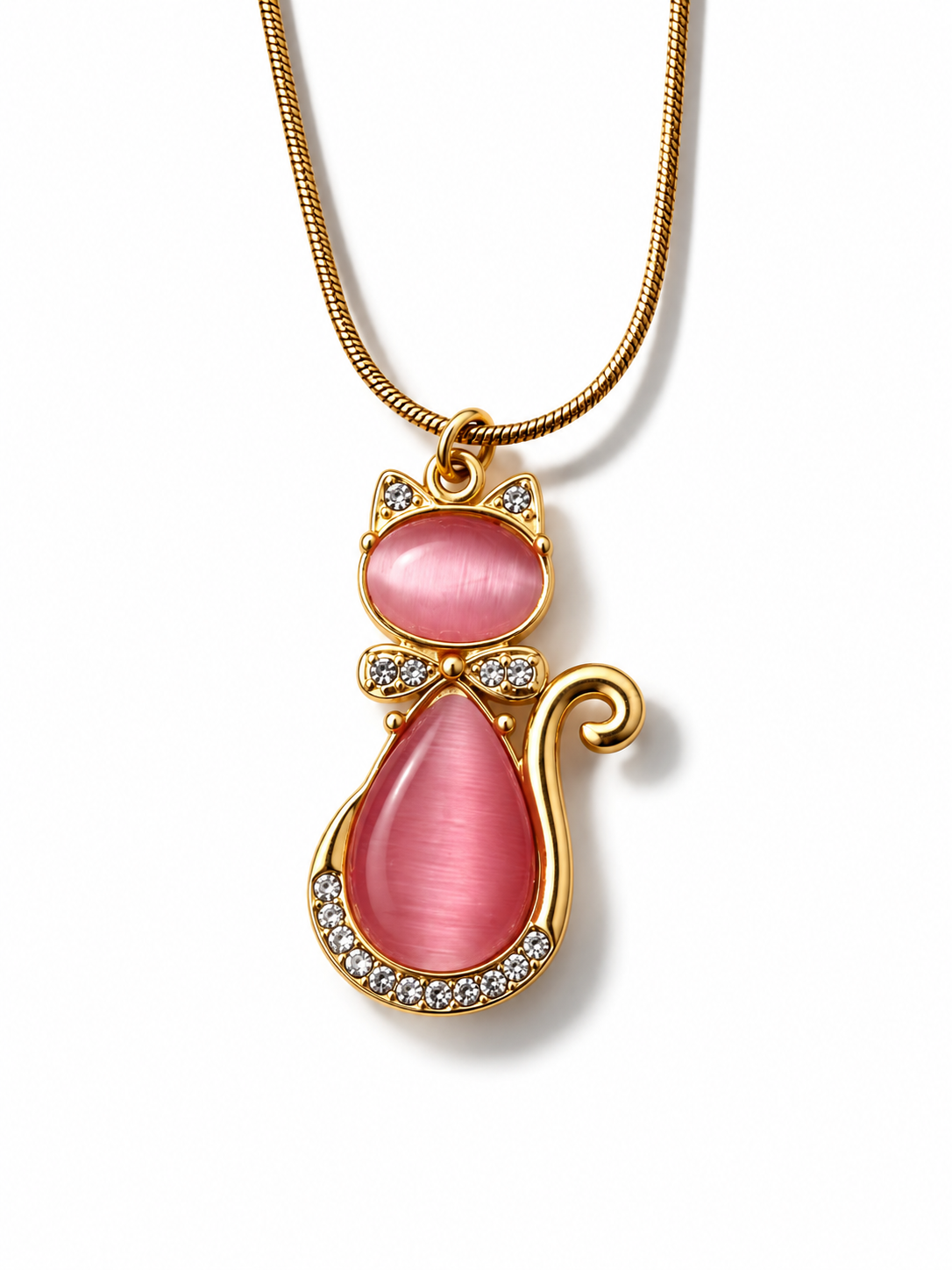 Pink Cat | Anti Tarnish Gold Plated Pinteresty Zircon Necklace