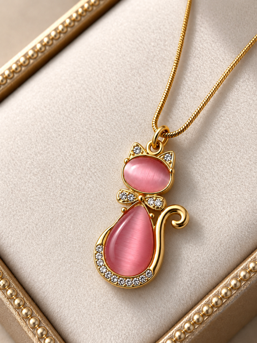 Pink Cat | Anti Tarnish Gold Plated Pinteresty Zircon Necklace