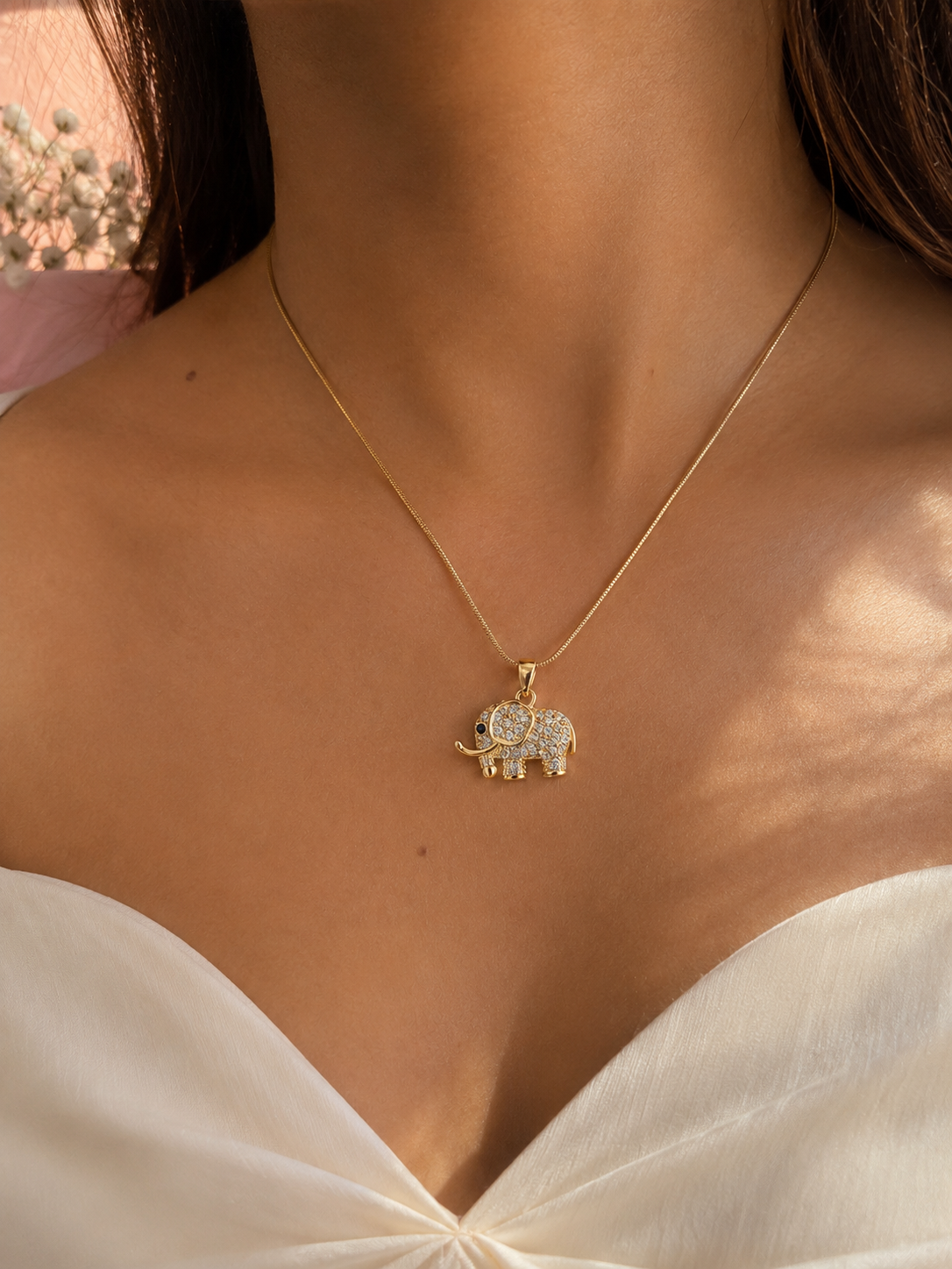 Lucky Elephant Charm Gold Pendant Necklace