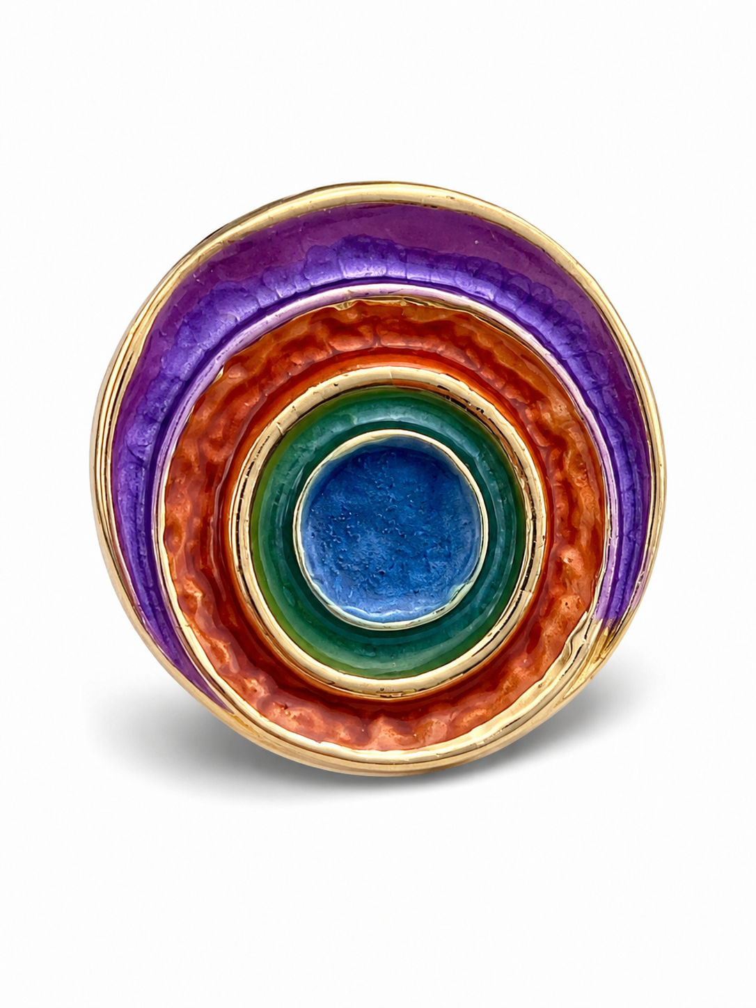 Abstract Enamel Round Gold Statement Ring