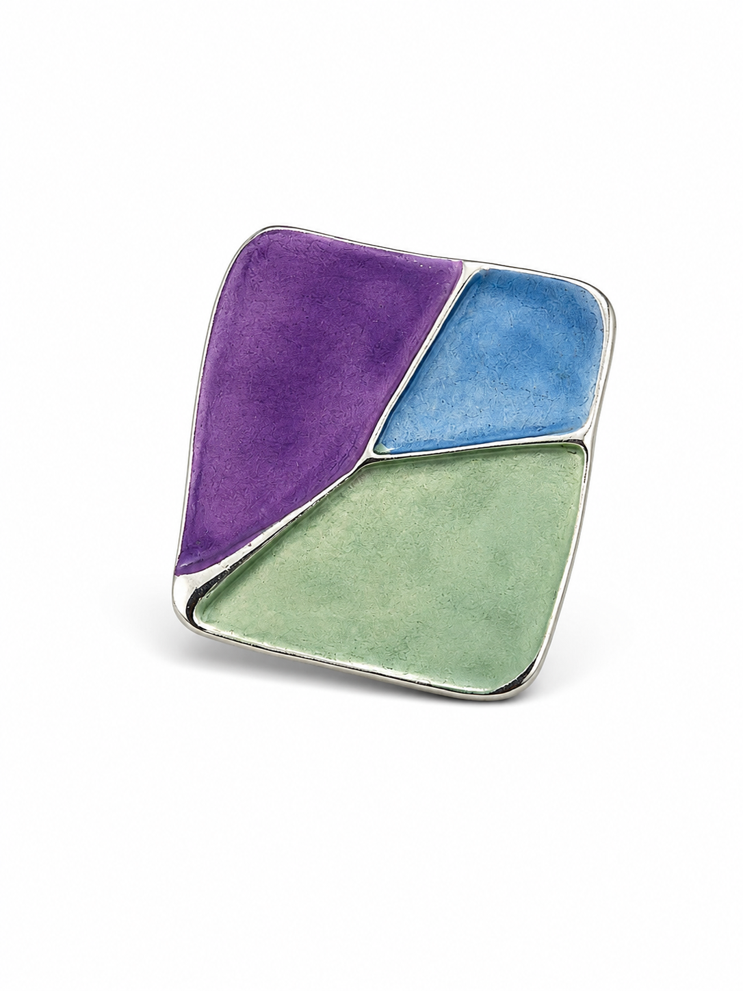 Adjustable Modern Art Square Enamel Statement Ring | Silver Base