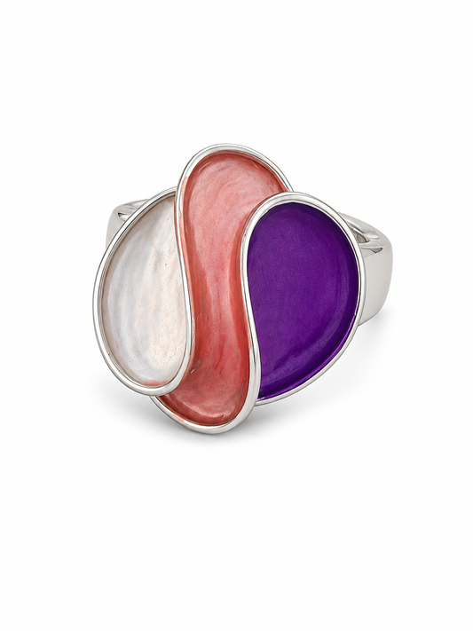 Sculptural Enamel Cocktail Statement Ring | Adjustable Silver Base