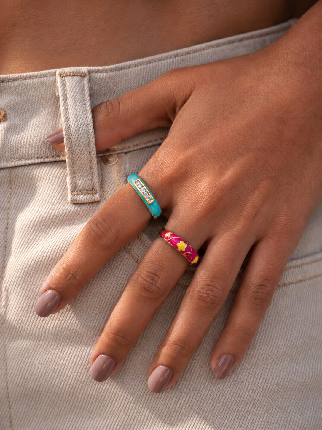 Petals & Promises Duo Enamel Ring Set | Adjustable Base