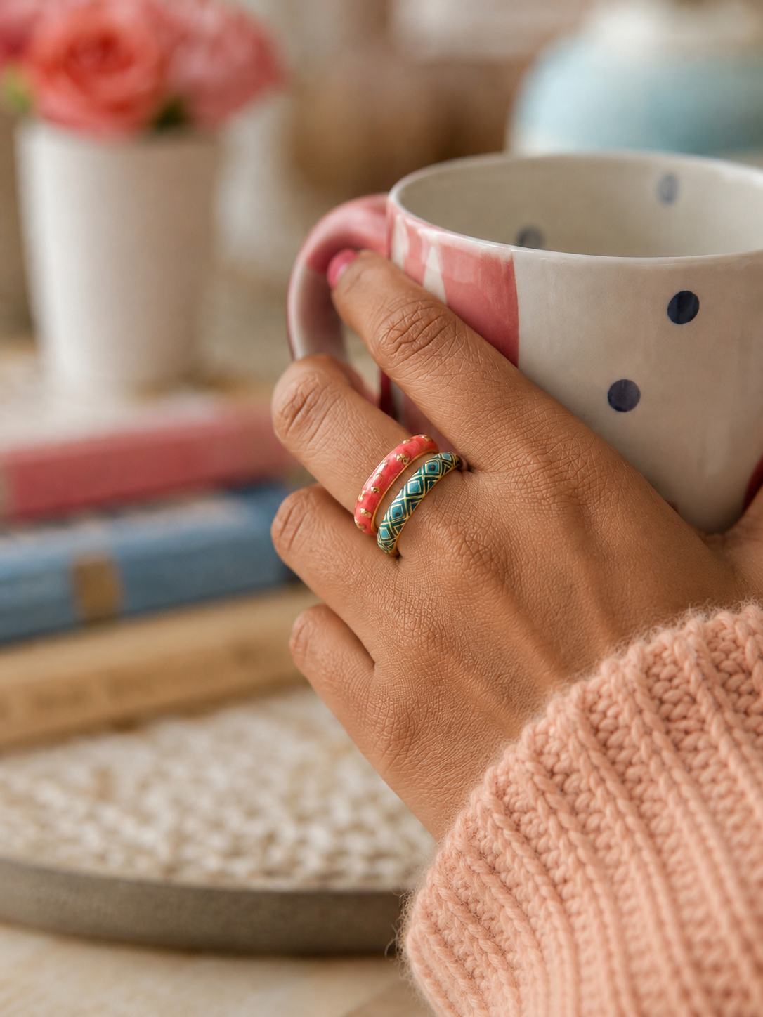 Sweetkeepsake Duo Enamel Ring Set | Adjustable Base