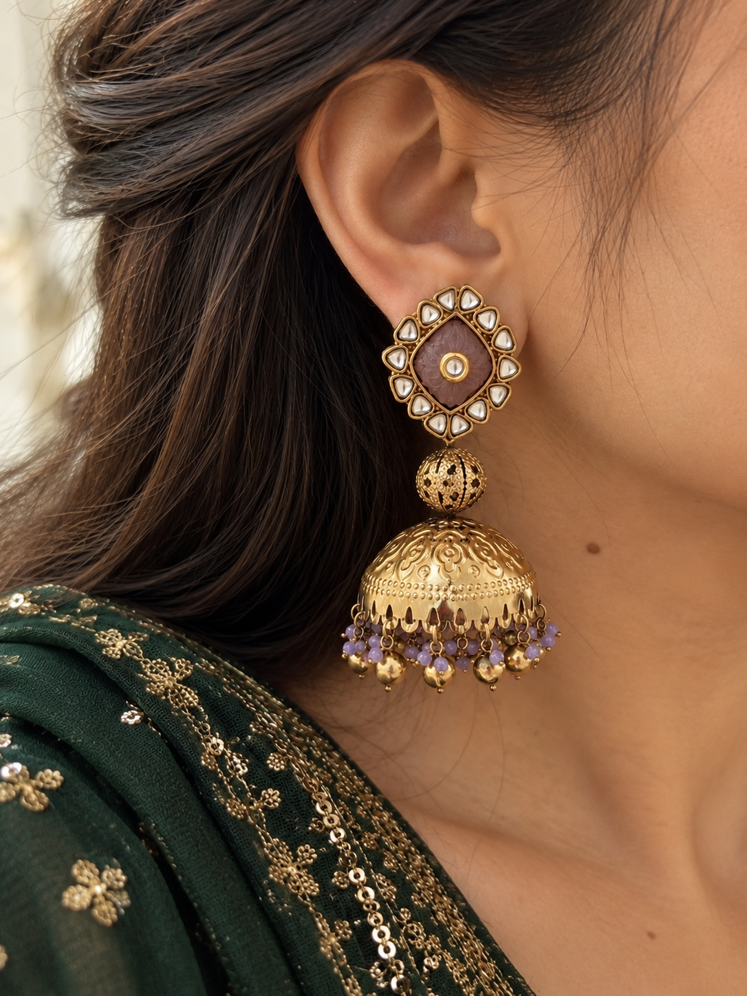 Ira Kundan Wedding and Ethnic Jhumka (Lavender)