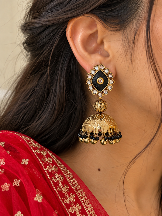 Ira Kundan Wedding and Ethnic Jhumka (Black)