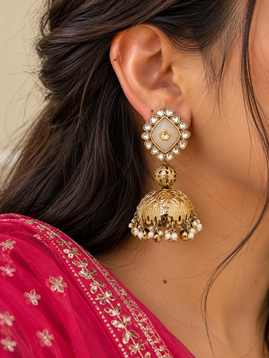 Ira Kundan Wedding and Ethnic Jhumka (White)