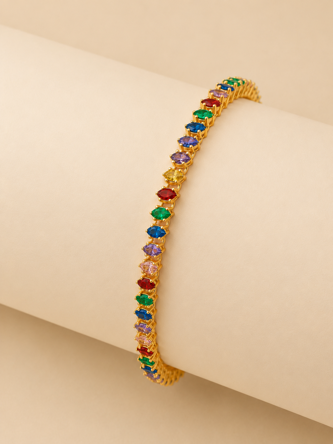 Multicolor Crystal Tennis Gold Tone Bracelet | Marquise Cut