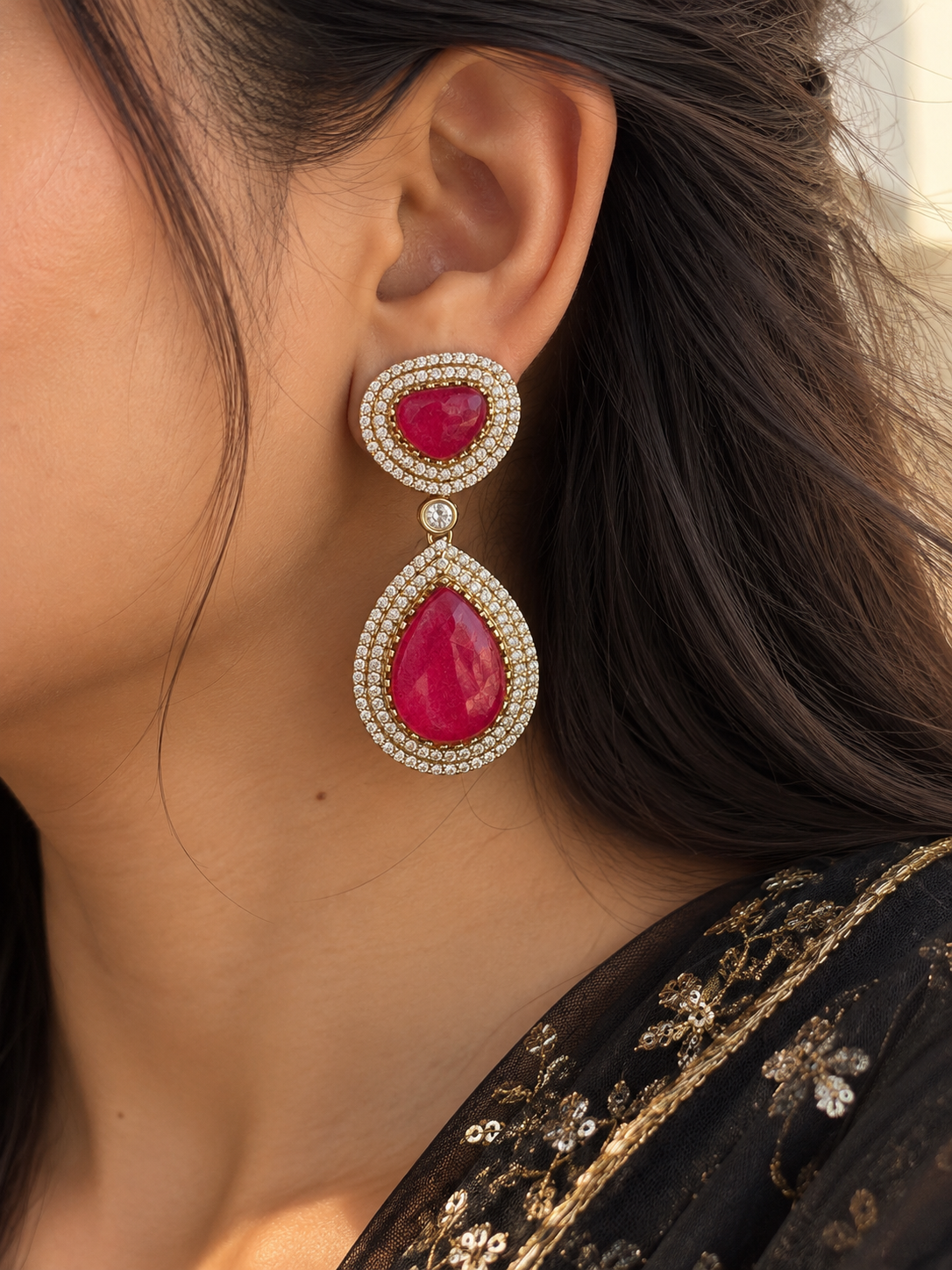 Vaanya Moissanite Drops for Wedding and Party Wear (Fuchsia Pink)