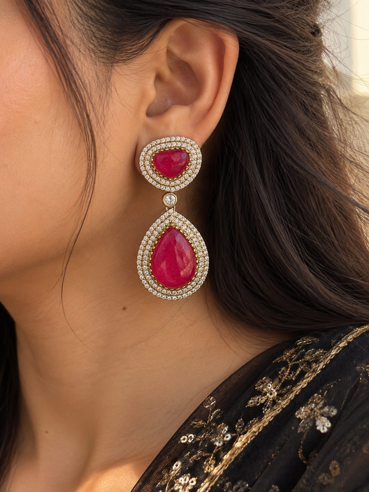 Vaanya Moissanite Drops for Wedding and Party Wear (Fuchsia Pink)