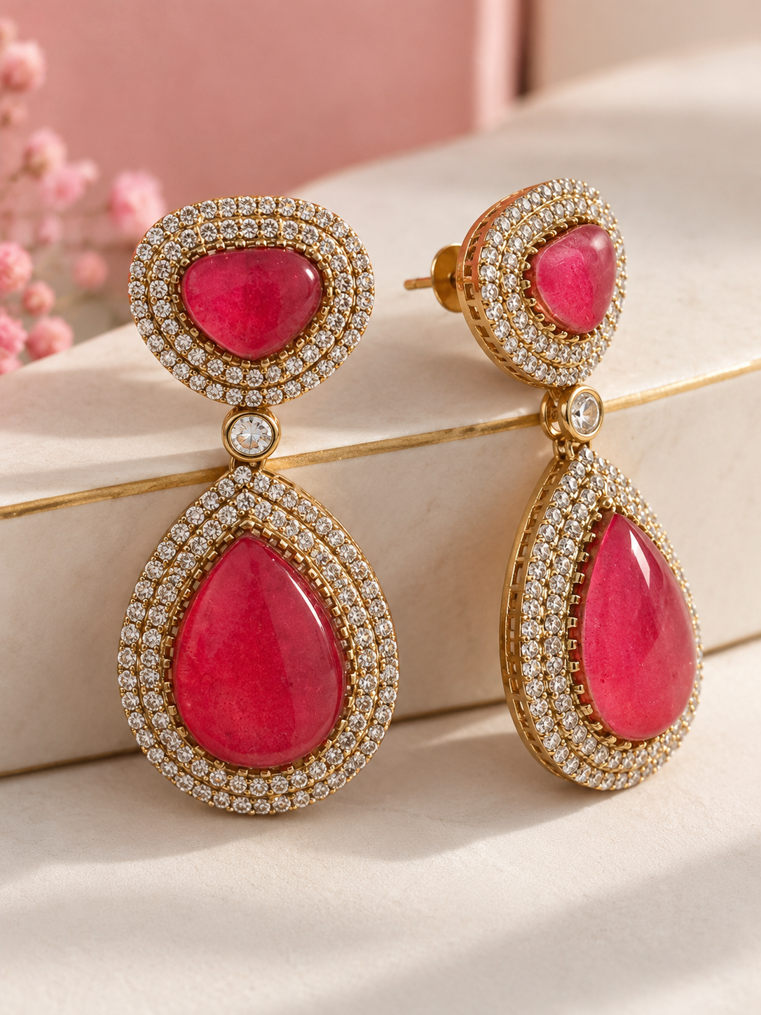 Vaanya Moissanite Drops for Wedding and Party Wear (Fuchsia Pink)