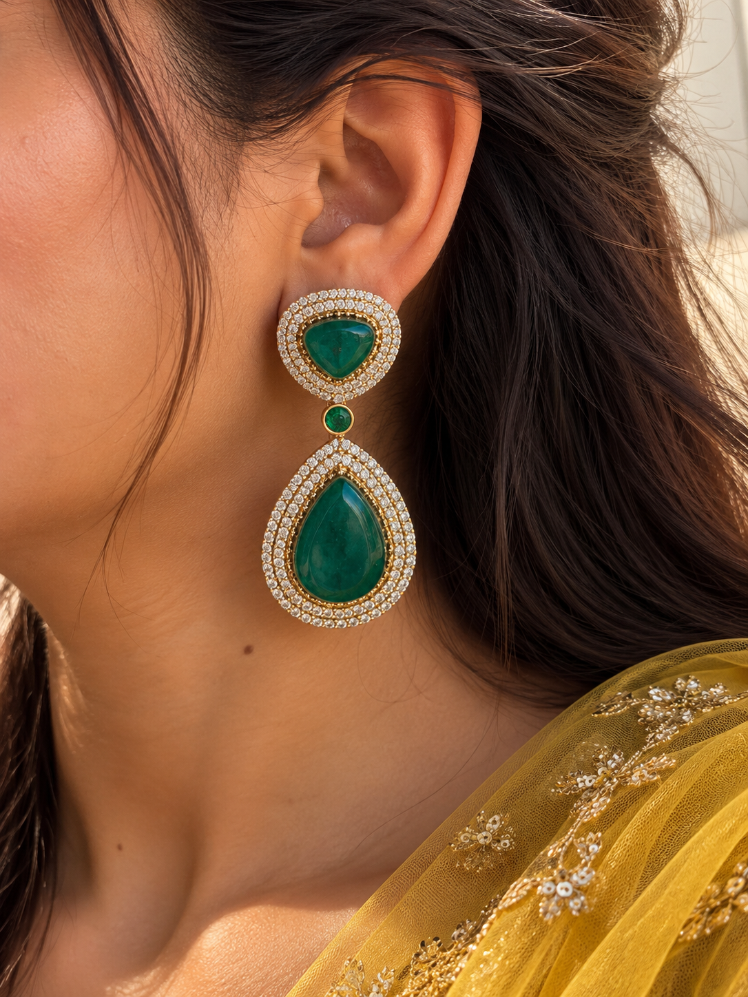 Vaanya Moissanite Drops | Wedding & Party Wear (Green)