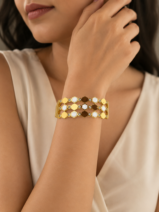 Honeycomb Zircon Enamel Bracelet | 18kt Gold plated