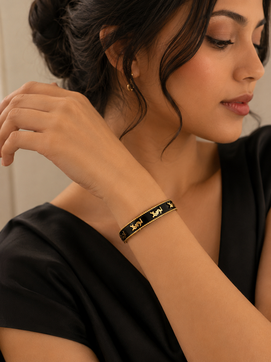 Dusky Black Gold Bracelet | Stainless Steel Enamel and Gold Work