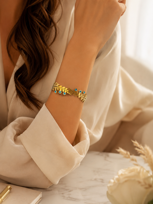 Gold Leaf Bracelet with Zircon | 18kt gold plated