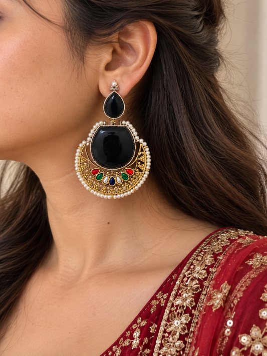 Noorjahan Chandbali | Ethnic and Festive Earring (Black)
