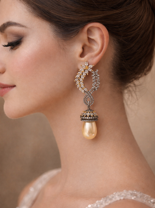 Elara Victorian Pearl Drop Earrings | Wedding & Party Wear