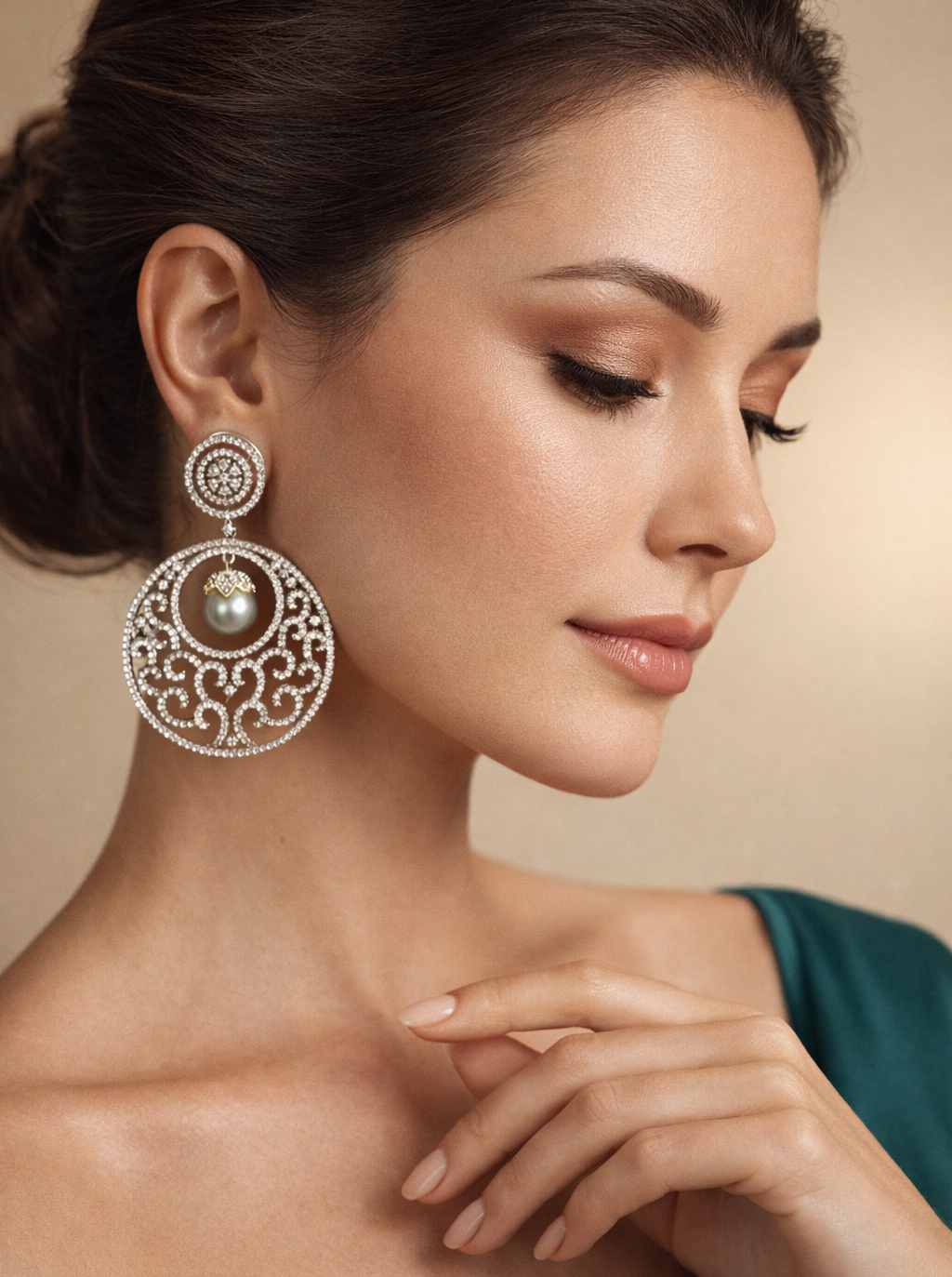 Victorian Style Ariessa AD and Pearl Earrings | Wedding & Party Wear