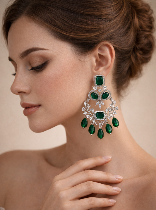 Victorian Style Emerald Green Chandeliers Earrings | Wedding and Party Wear