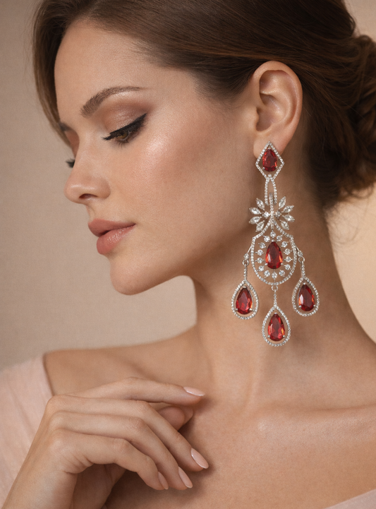 Ruby Red AD Chandelier Earrings | Wedding & Party Wear