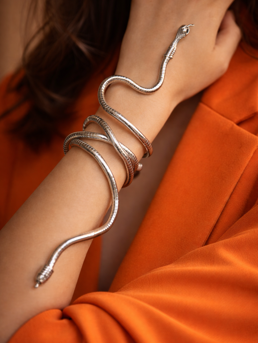 Multistyling & Bendable Silver Serpent Statement Necklace