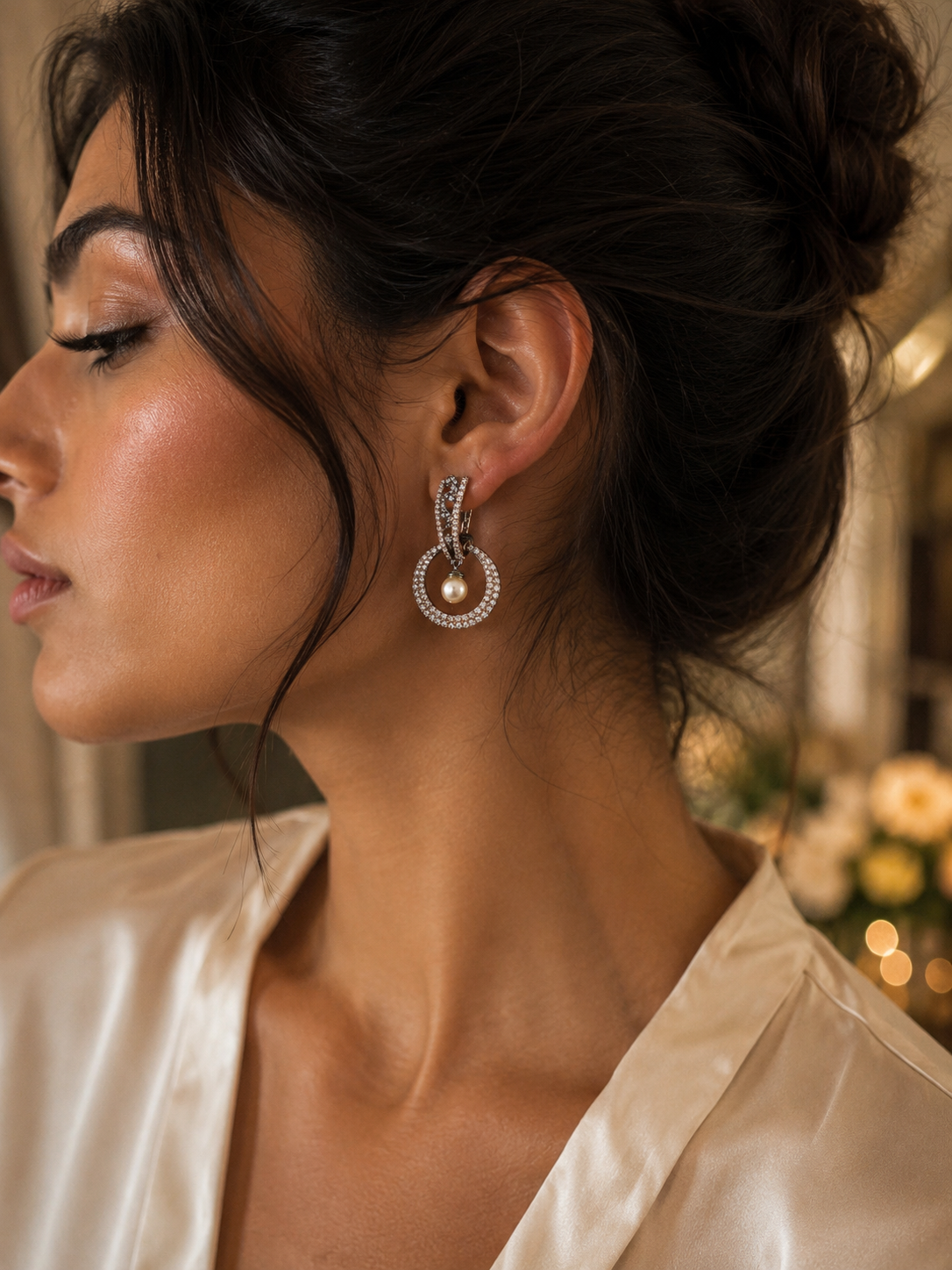 Victorian Style Elisa AD Pearl Drop Earrings | Wedding & Party Wear