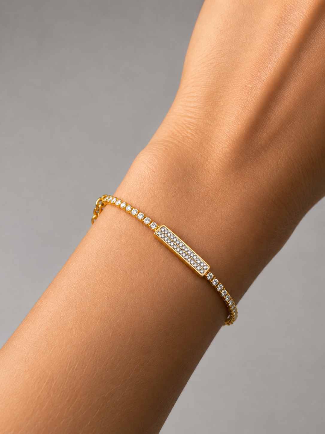 Gold Crystal Bar Tennis Bracelet | Anti Tarnish