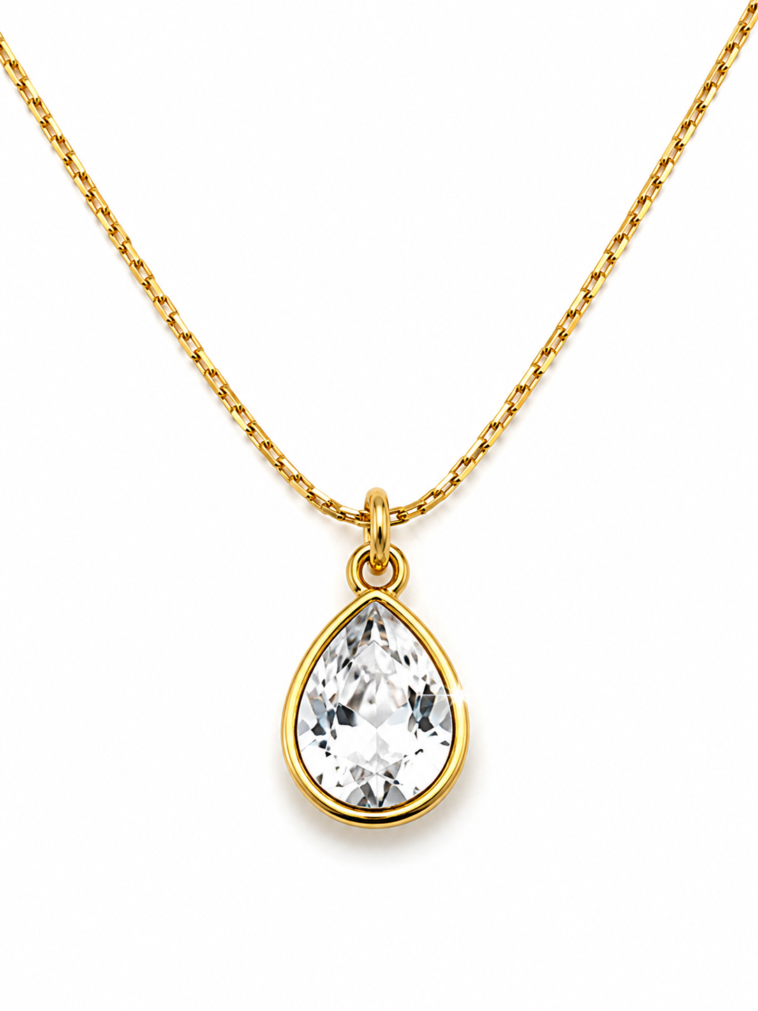 Pear Cut Solitaire Pendant Chain | 18k Gold Plated | Minimal Wear