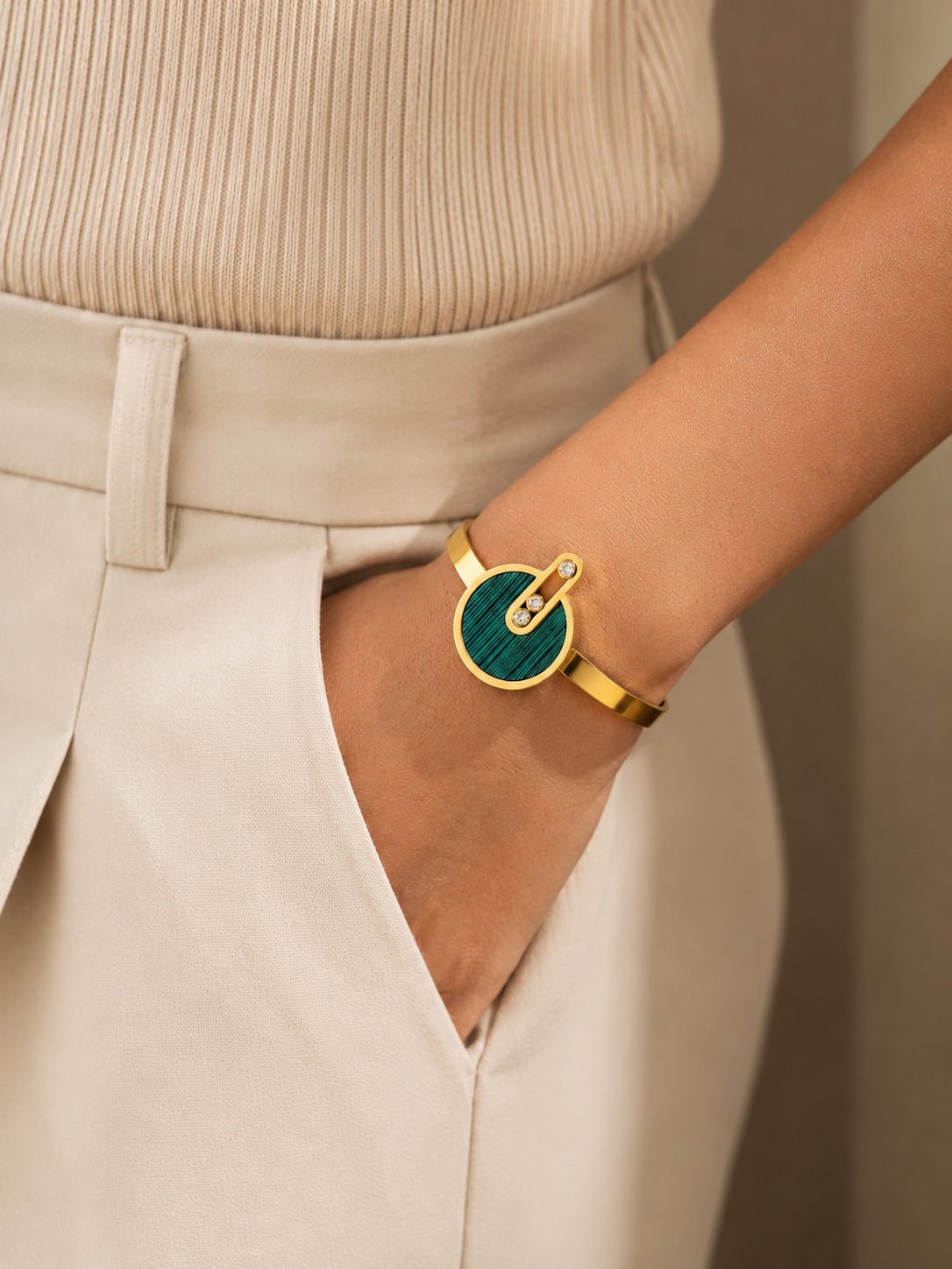 Green Mint Disc | Anti Tarnish Gold Plated Bracelet