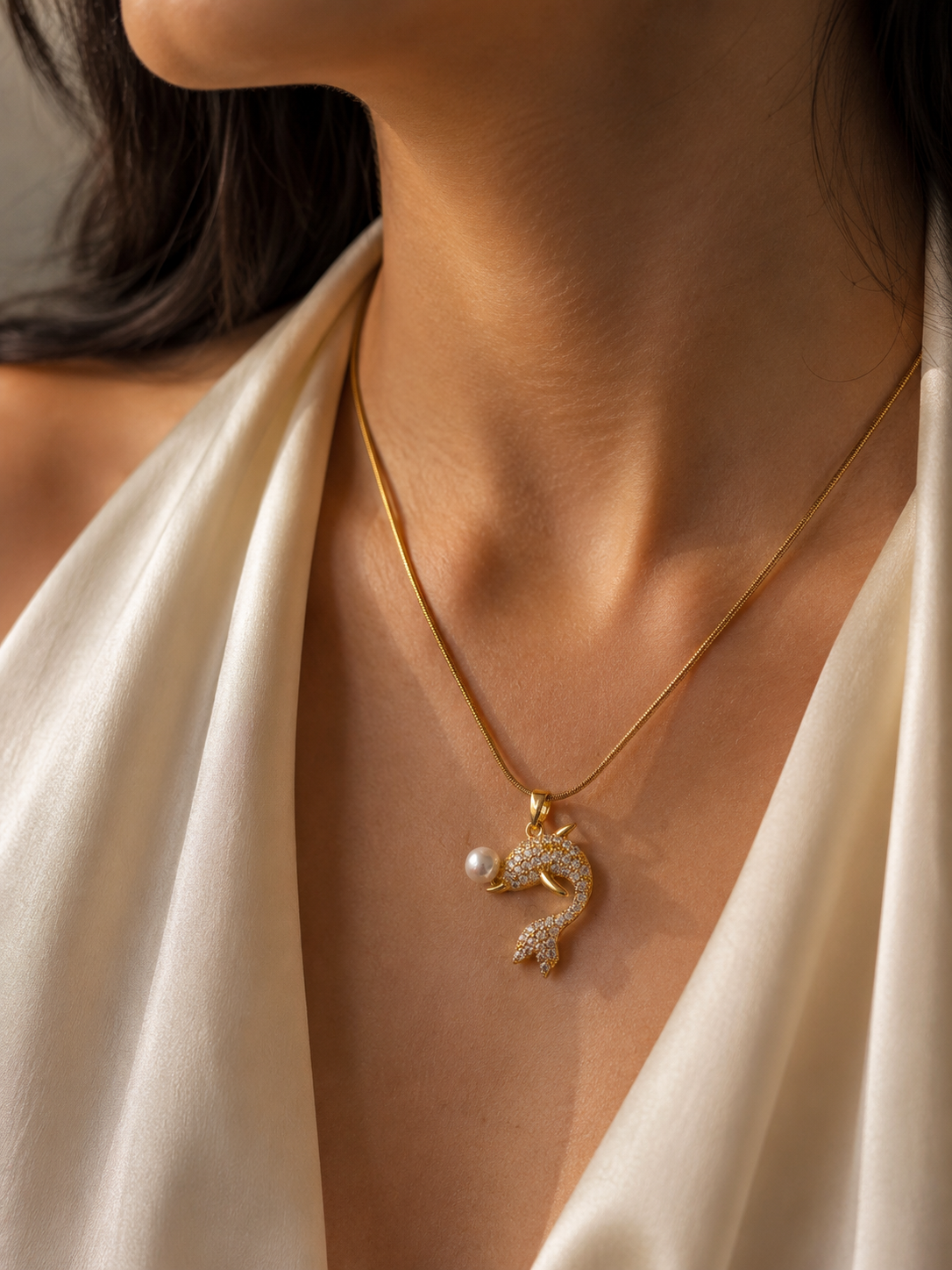 Dolphin Pearl Pendant | Gold Plated | Stainless Steel