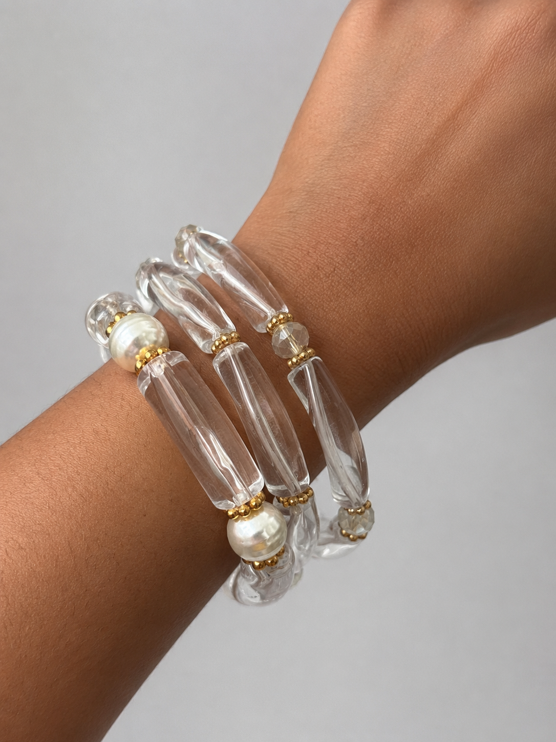3 Piece Clear Luxe Acrylic Bracelet Stack | All size