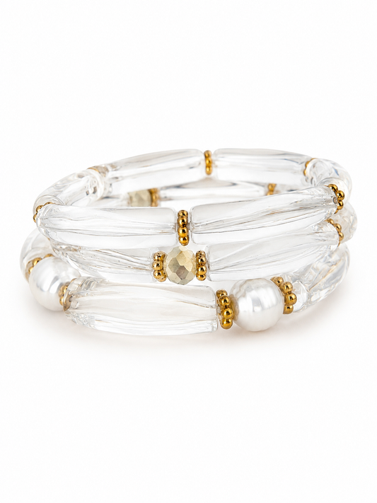 3 Piece Clear Luxe Acrylic Bracelet Stack | All size