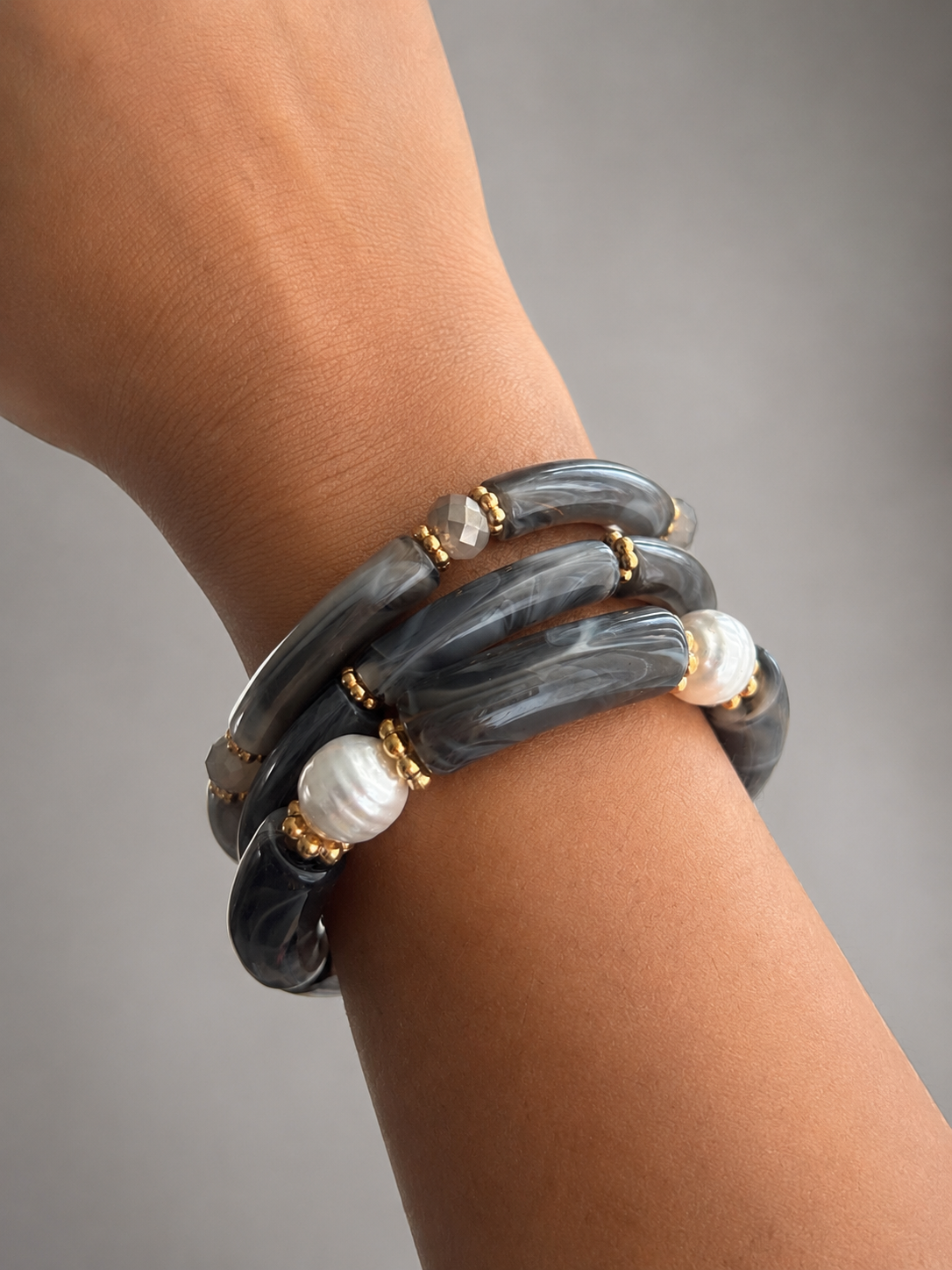 3 Piece Smokey Grey Acrylic Bracelet Stack | All size