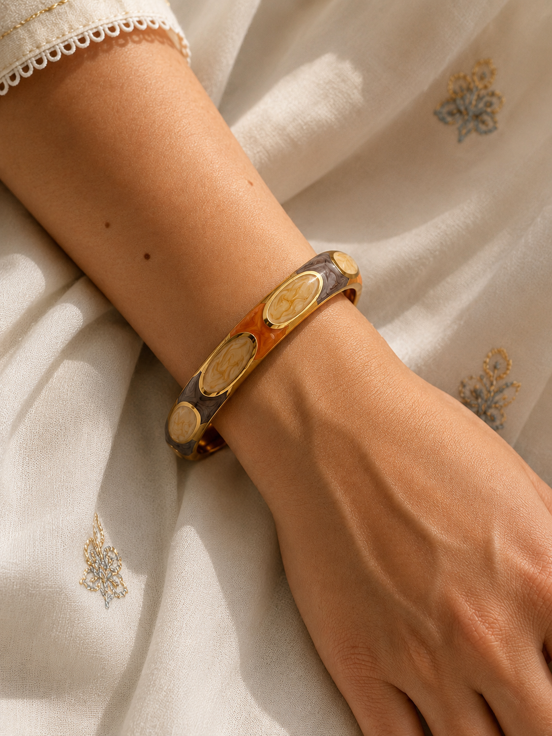 Peach Brown Gold-Tone Statement Bangle Bracelet for women