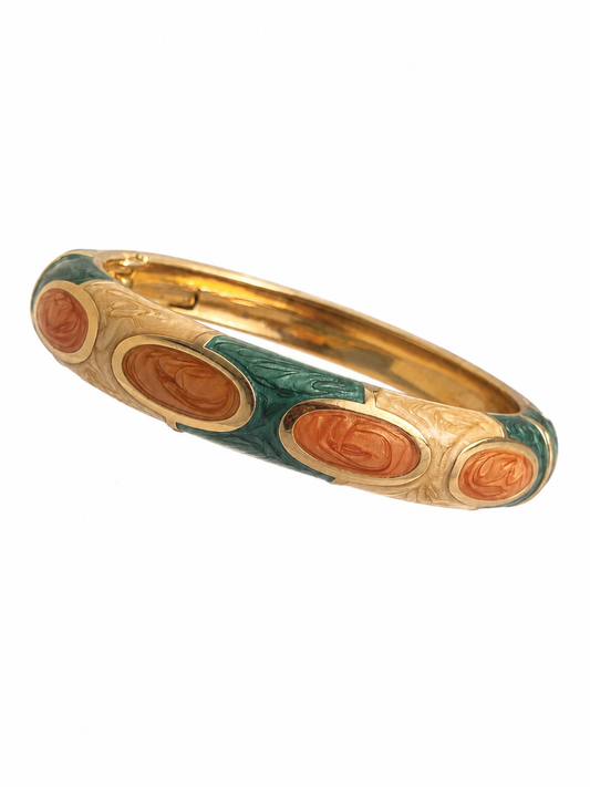 Green-Brown Gold-Tone Statement Bangle Bracelet for women