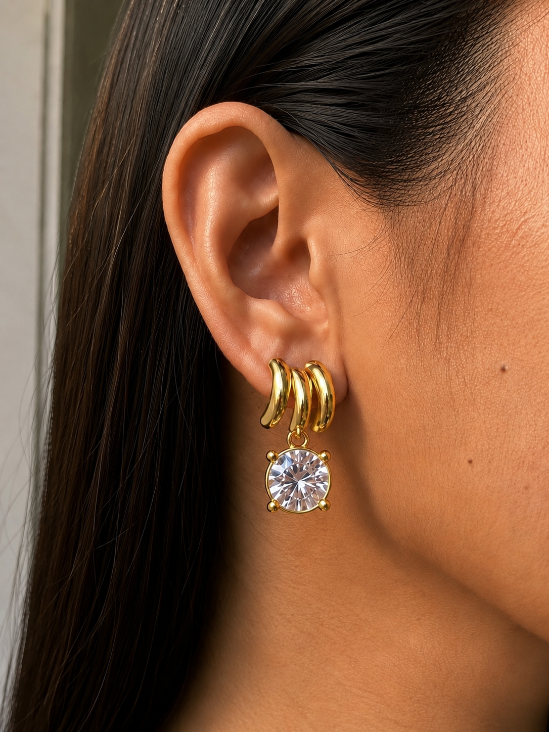 Triona Earrings | Triple Curve CZ Drops