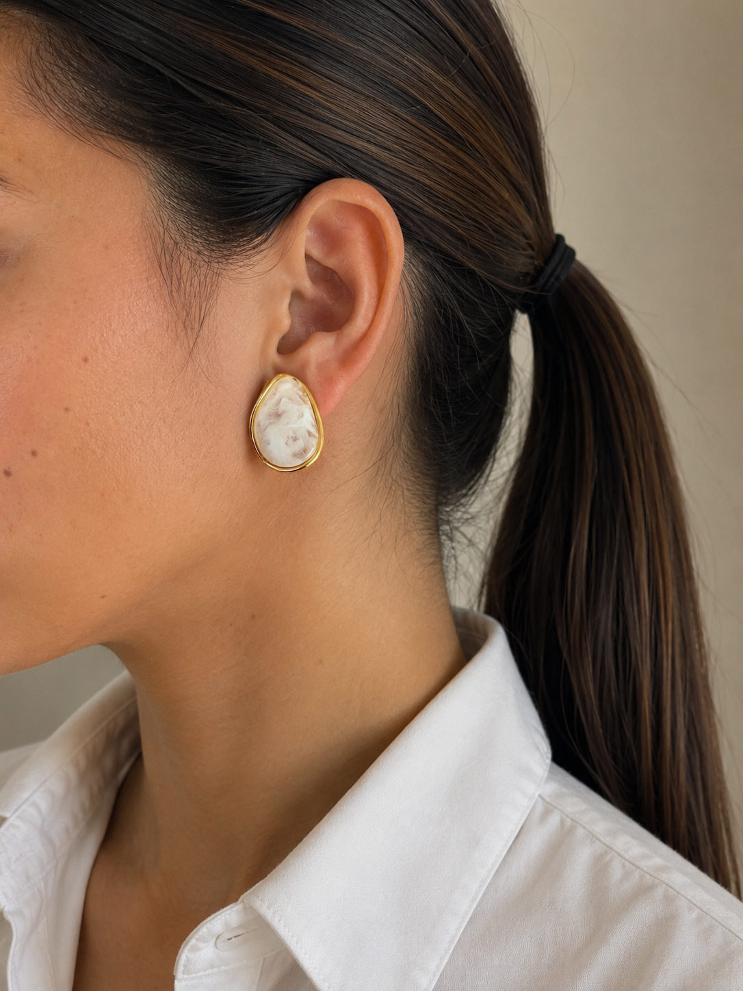 Milky Teardrop Stud Earrings