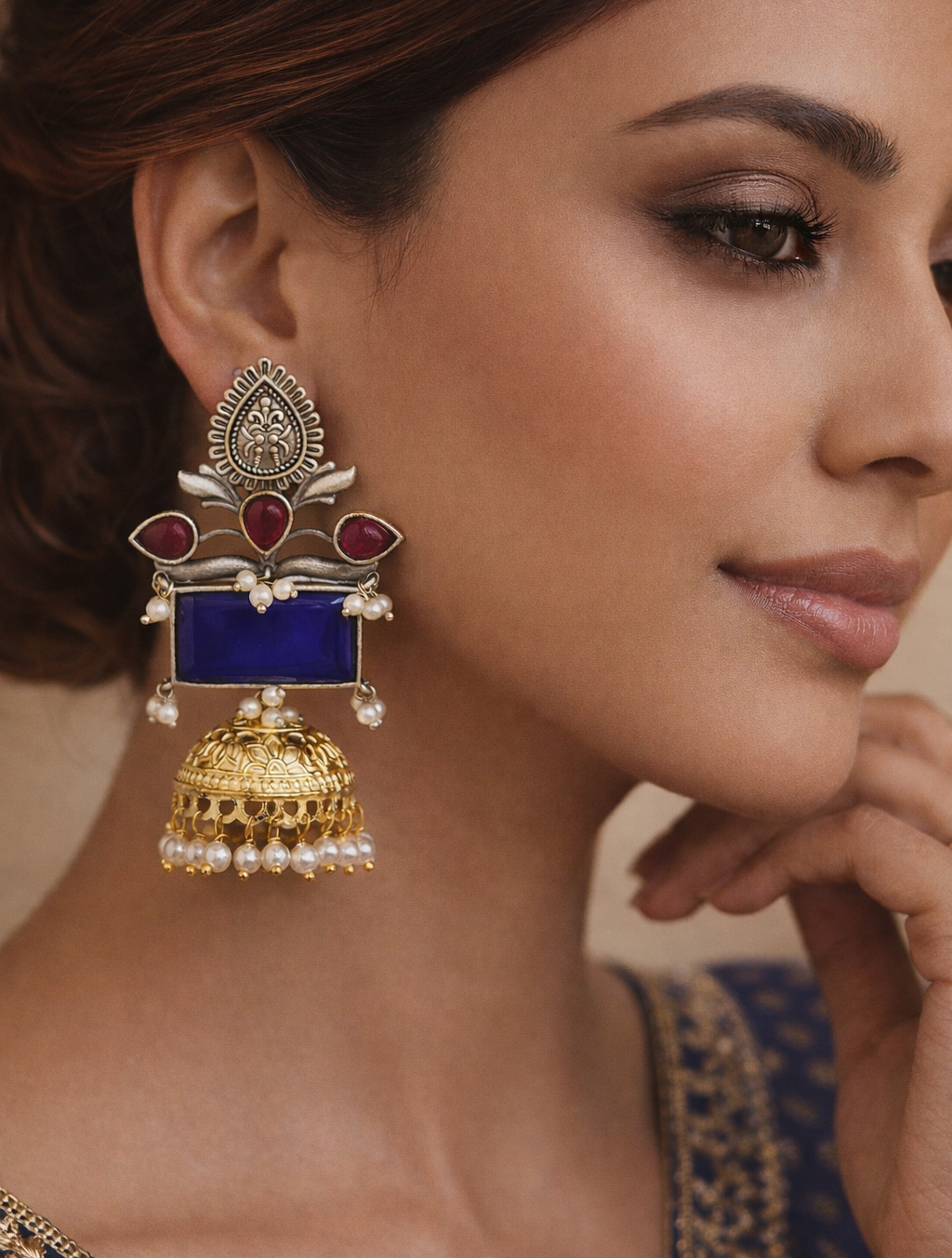 Vedhika Dual Tone Jhumka (Royal Blue)
