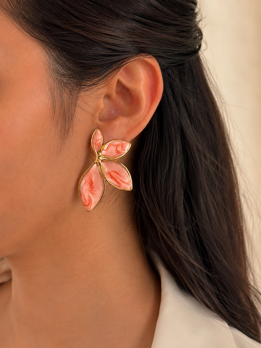 Rose Marbled Petal Earrings | 18k Gold Plated