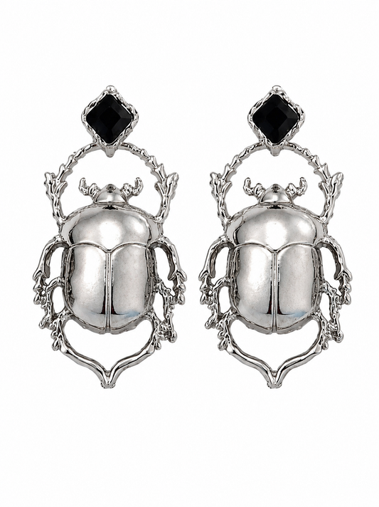 Silver Beetle Muse | Statement Earrings | Insect Inspired