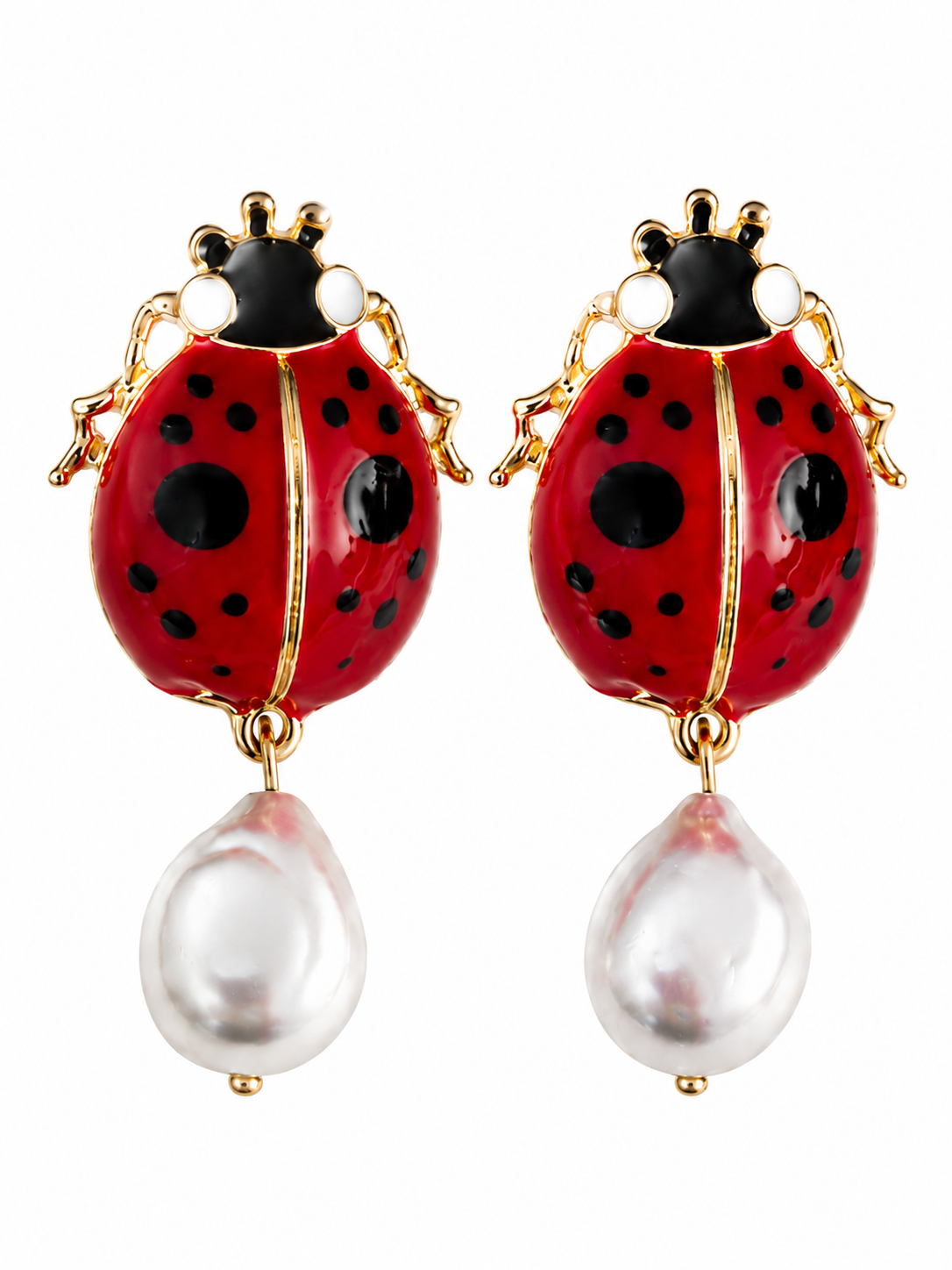 Ladybug with Pearls Statement Earrings
