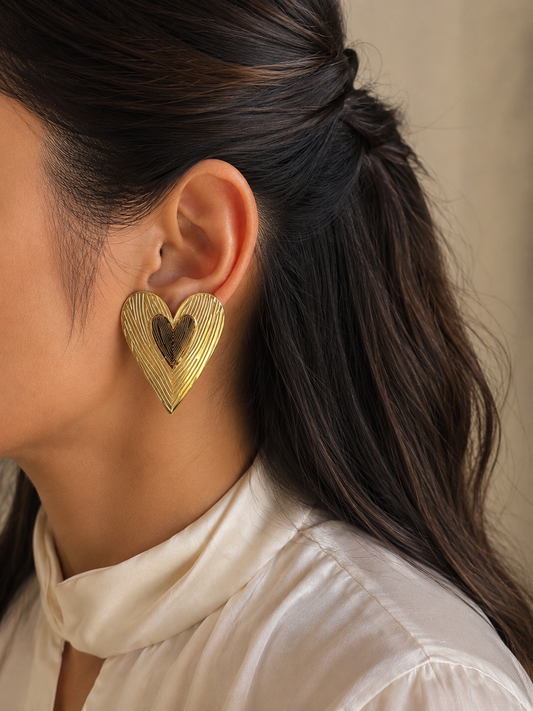 Chunky Golden Heartline Statement Earrings for Women