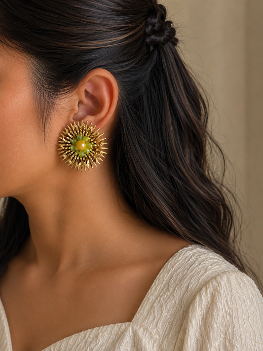 Solaris Floral Statement Earrings | Anti-Tarnish Gold Plated