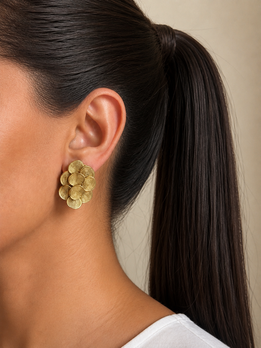 Gold Textured Statement Stud Earrings