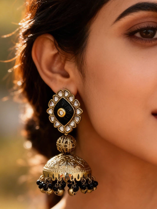 Ira Kundan Wedding and Ethnic Jhumka (Black)
