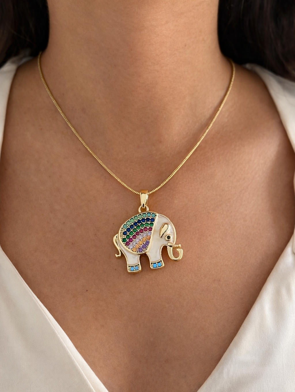 Tiny Tusker ~ Enamel Elephant with Zircons | Pinteresty Gold Plated Non Tarnish