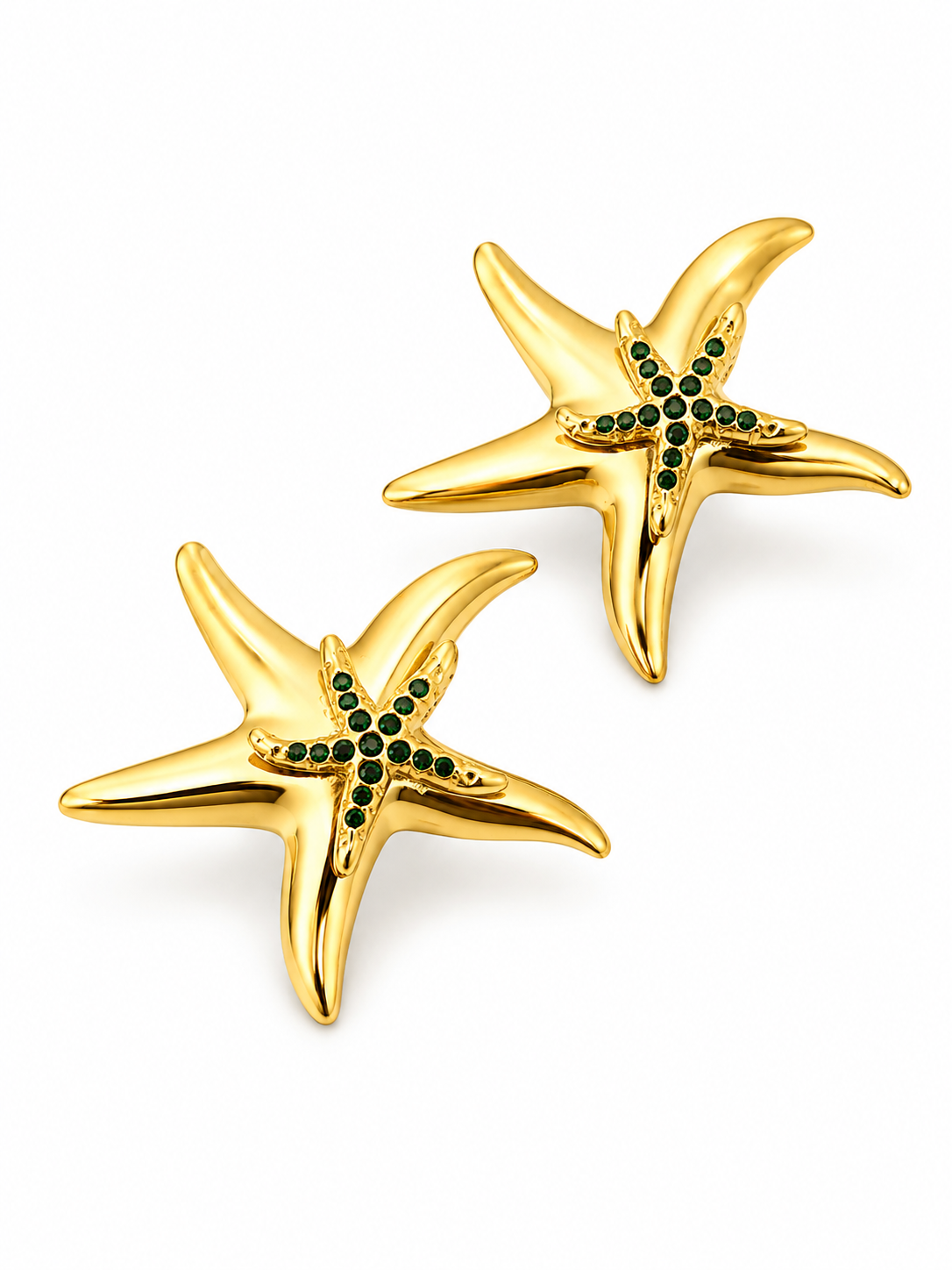 Emerald Starfish | Anti-Tarnish Gold Plated Studs