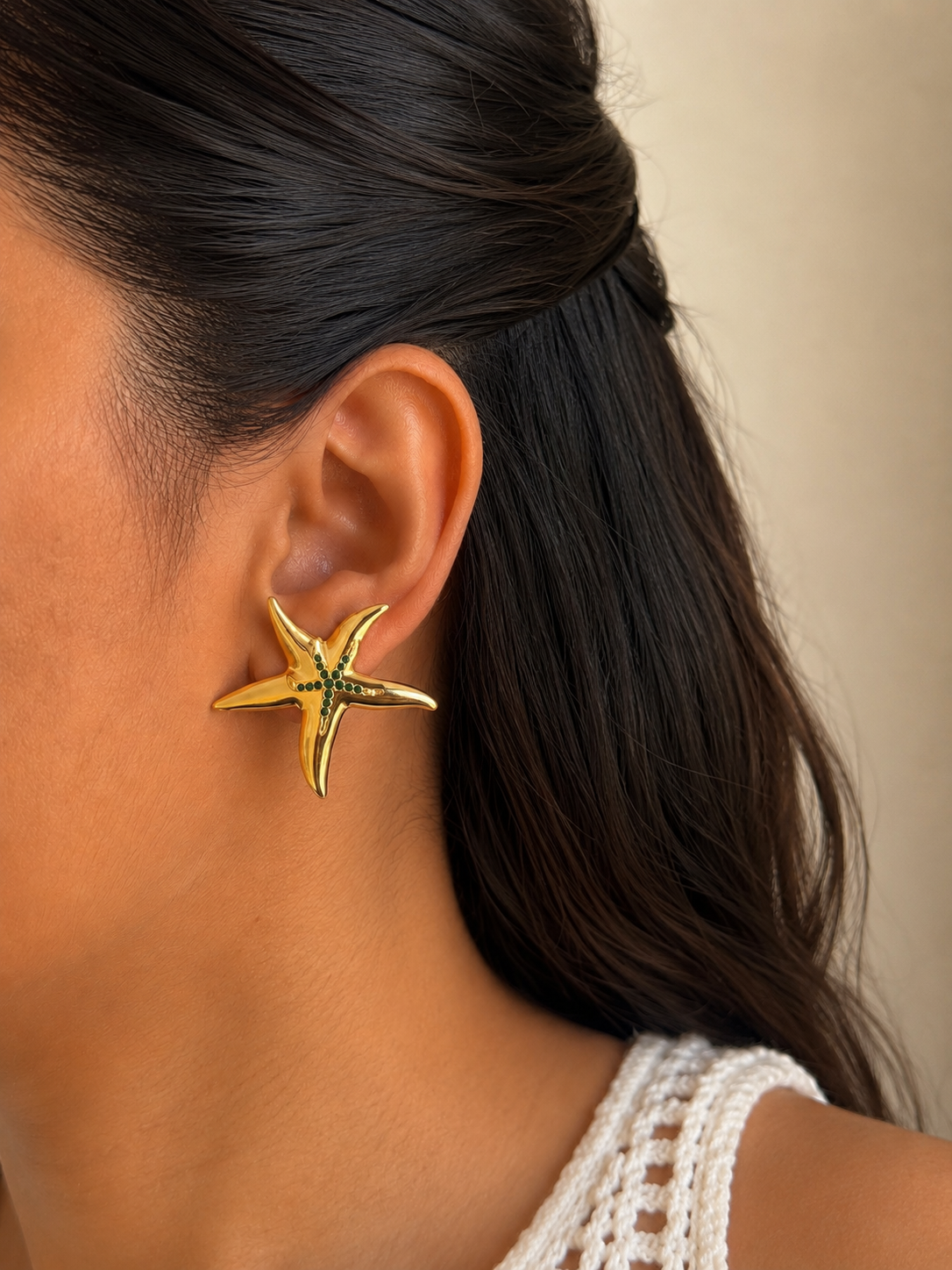 Emerald Starfish | Anti-Tarnish Gold Plated Studs