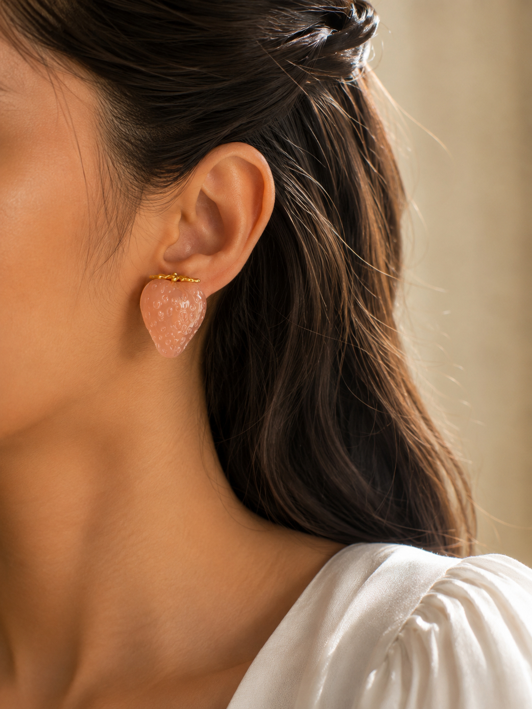 Strawberry Resin Gold Earrings